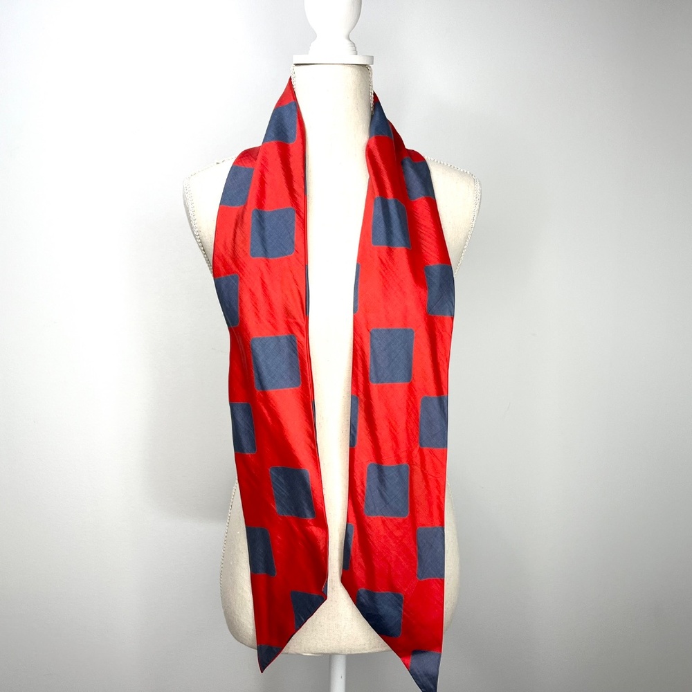 VINTAGE Ray Strauss 100% Raw Silk Red Blue Scarf MADE IN USA